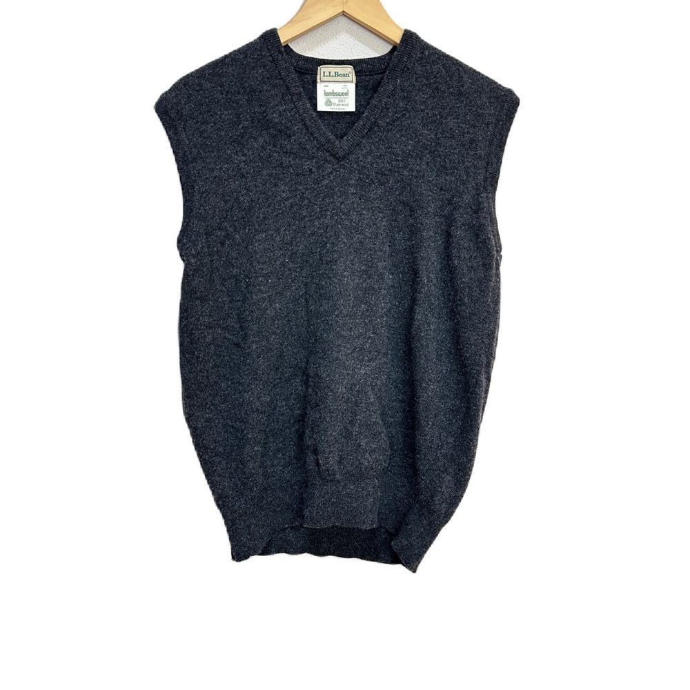 LL BEAN Black 100% Wool‎ Lambswool V-Neck Sweater Vest Men’s Large